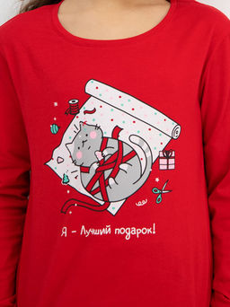 Хлопковый комплект для девочек (лонгслив и брюки) с новогодним дизайном - Mark formelle фото 4