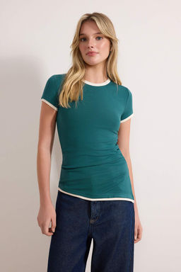 Ekru Regular/Normal Kal?p K?sa Kollu Biyeli Premium Yumusak Orme T-Shirt TWOSS26TS00056 - Trendyolmilla фото 5