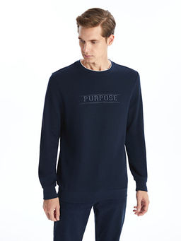 Bisiklet Yaka Uzun Kollu Bask?l? Erkek Sweatshirt