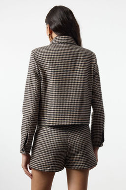 Bej Kazayag? Desenli Crop Dokuma Ceket TWOAW25CE00070 - Trendyolmilla фото 6