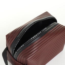 Косметичка на молнии с ручкой, объёмная, маленькая, в полоску, коричневая - Simaland фото 3