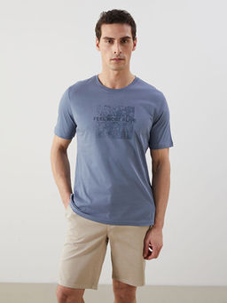 Bisiklet Yaka Bask?l? Penye Erkek Ti??rt