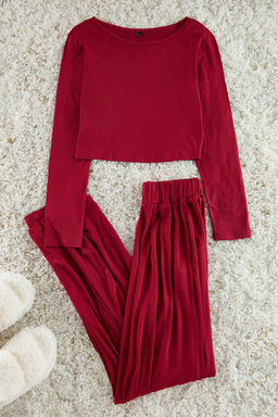 Bordo Viskon Orme Pijama Tak?m? TWOAW21AU0034