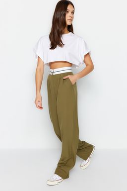 TRENDYOLMILLA Siyah Wide Leg/Genis Paca Yuksek Bel Kemer Detayl? Dokuma Kumas Pantolon TWOSS23PL00150  фото 2