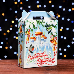 Цена за 5 шт. Подарочная коробка Рождество , 16,8 х 6,8 х 20,9 см