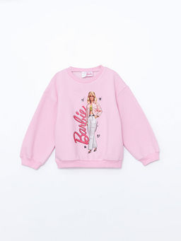 Bisiklet Yaka Barbie Bask?l? K?z ?ocuk Sweatshirt