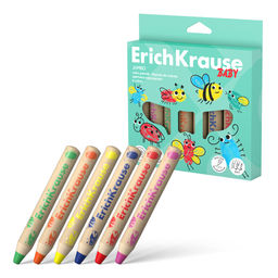 АКЦИЯ Цена за 6 шт. Цветные карандаши деревянные ErichKrause Baby Jumbo утолщенные круглые, грифель 10 мм, 6 цветов с точилкой (в коробке с европодвесом 6 шт)