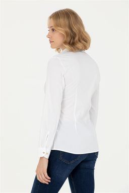 Женская белая базовая рубашка с длинным рукавом - U.s. polo assn фото 12