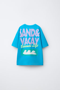 CAMISETA ESTAMPADO TEXTO / Azul / Blanco