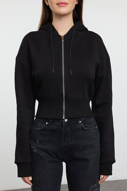 Siyah Crop Oversize Orme Sweatshirt TWOAW25SW00302