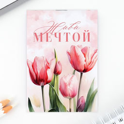 Цена за 2 шт. Подарочный набор: блокнот, ручка-фигурная и ластик Розовые тюльпаны. 8 марта