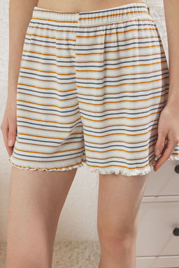 Trendyolmilla Cok Renkli Cizgili Baby Overlok Detayl? Fitilli Sortlu Orme Pijama Tak?m? THMSS25PT00339  фото 3