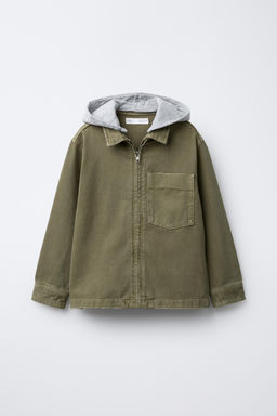 TWILL OVERSHIRT WITH DETACHABLE HOOD