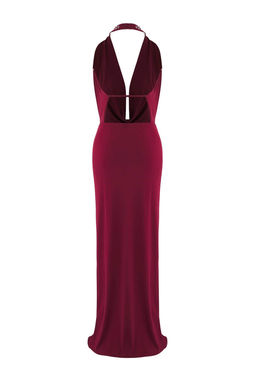 TRENDYOLMILLA Lacivert Degaje Yaka Derin Dekolteli Parlak Tas Detayl? Orme S?k Abiye Elbise TPRSS25AE00004 фото 7