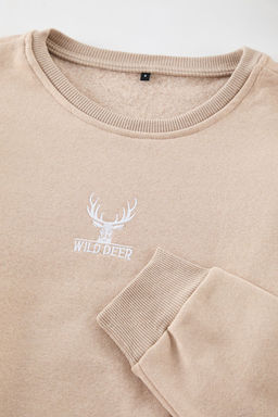 Tas Oversize/Genis Kesim Bisiklet Yaka Uzun Kol Hayvan Nak?sl? Sweatshirt TMNAW24SW00169