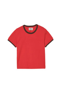 CAMISETA SLIM FIT RIB CONTRASTE / Rojo
