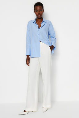 Ac?k Mavi Nervur Detayl? Kollar? Y?rtmacl? Oversize Genis Kesim Dokuma Gomlek TWOAW24GO00152 - Trendyolmilla фото 3