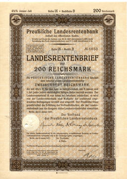 Облигация 4,5% 200 рейхсмарок 1937 года Германия