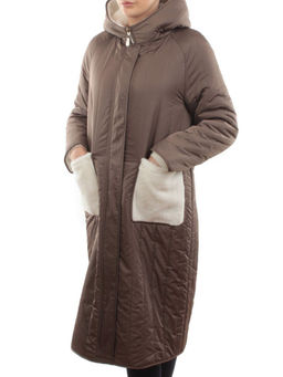 2639 DK. BEIGE Пальто двухстороннее женское еврозима (100 гр. холлофайбер, искусственный мех) - Fashion фото 5