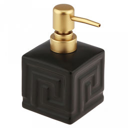 Дозатор для жидкого мыла из полимерного композита "Греция" 350мл, 7,5х7,5х13,5см, фурнитура пластик "под золото", глянцевая глазурь, черный, в коробке (Китай)