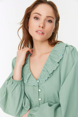 TRENDYOLMILLA Mint Yaka Dantel Detayl? Dokuma Gomlek TWOSS22GO0235 фото 3