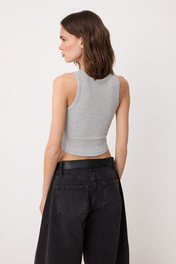 Gri Melanj Duz Fitted Halter Yaka Kolsuz Fitilli Esnek Orme Atlet TWOSS26AL00055 - Trendyolmilla фото 5