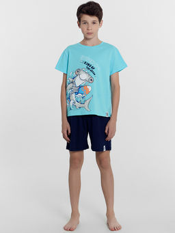 Комплект для мальчиков (футболка, шорты) бирюзовый с печатью - Mark formelle фото 3