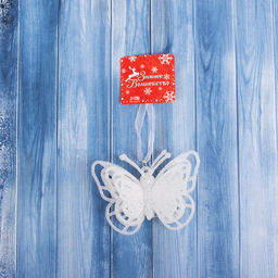 Цена за 2 шт. Ёлочная игрушка Зимнее волшебство. Бабочка перелив пластик, 87 см, белый  фото 3