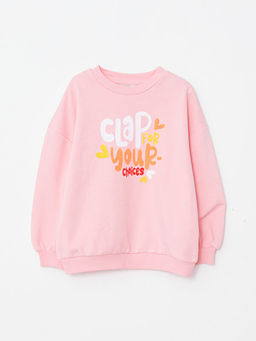 Bisiklet Yaka Bask?l? Uzun Kollu K?z ?ocuk Sweatshirt
