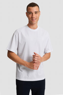 Erkek Beyaz Comfort Fit Bisiklet Yaka Basic Ti__rt