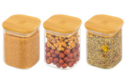 Набор 3 банок д/хранения 450 мл 8*8*11 см Crystal glass + бамбук.крышка с силик. проклад,стекло - Elan gallery фото 8