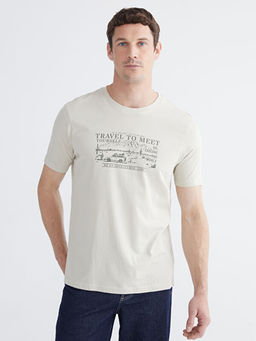 Bisiklet Yaka Bask?l? Penye Erkek Ti??rt