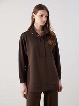 Dik Yaka D?z Oversize Kad?n Sweatshirt Tunik
