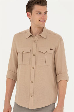 Мужская рубашка песочного цвета с длинным рукавом - U.s. polo assn фото 10
