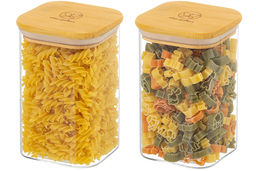 Набор 2 банок д/хранения 1,1 л 10*10*15,5 см "Crystal glass"+ бамбук.крышк с силикон.проклад, стекло