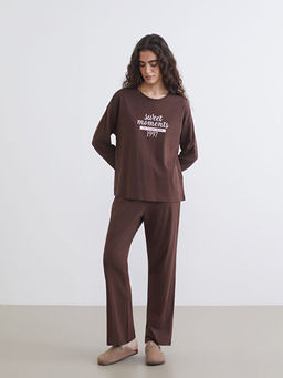 Bisiklet Yaka Bask?l? Kad?n Pijama Tak?m?