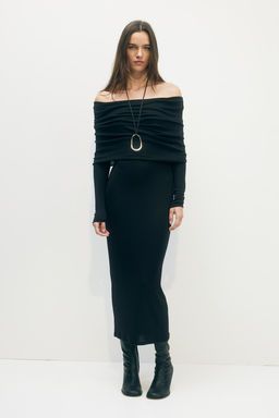 Vestido off-the-shoulder con escote vuelto - H&m фото 2