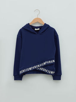 Kap??onlu Bask?l? Uzun Kollu K?z ?ocuk Sweatshirt