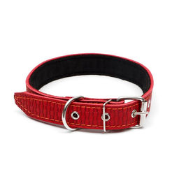 Ошейник кожаный с тиснением на синтепоне, 65 х 3 см, ОШ 40-55 см, красный - Пижон фото 2