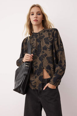 Cok Renkli Cicek Desenli Oversize/Genis Kal?p Boho Gomlek TWOAW26GO00037 TWOAW26GO00037