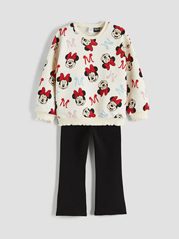 Minnie Mouse Bask?l? K?z ?ocuk Sweatshirt ve Tayt
