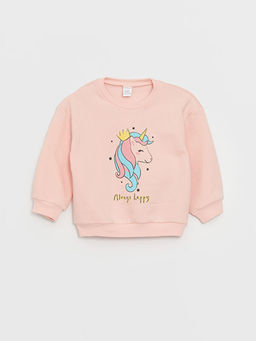 Bisiklet Yaka Uzun Kollu Bask?l? K?z Bebek Sweatshirt