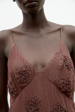 BEADED SLIP DRESS WITH EMBROIDERY - Zara фото 3