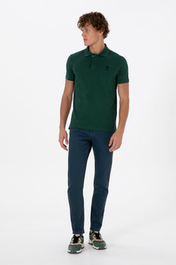 Поло Slim Fit Basic темно-зеленая из хлопка