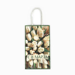 Цена за 2 шт. Пакет подарочный крафт 8 марта, тюльпаны 12?21?9 см