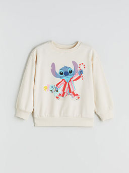 Bisiklet Yaka Stitch Bask?l? K?z ?ocuk Sweatshirt
