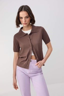 Wardrobe Essentials Kahverengi Premium Polo Yaka Triko Bluz TWOSS26BZ00113 - Trendyolmilla фото 4