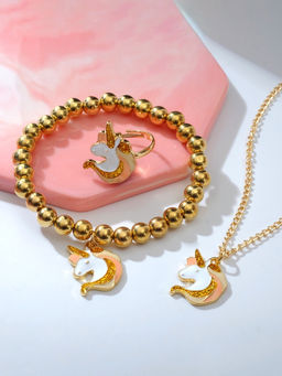 Набор детских украшений Выбражулька «Единороги», 3 предмета: кулон, браслет, кольцо, разноцветный в золоте