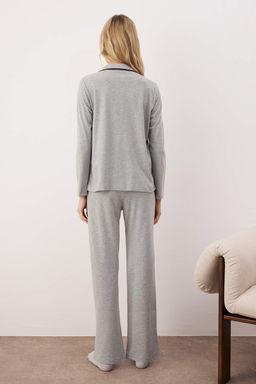 Trendyolmilla Gri Pamuklu Biye ve Cep Detayl? Bask?l? Orme Pijama Tak?m? THMAW22PT0785  фото 12
