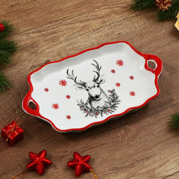 Блюдо новогоднее «Снежный олень», 23×13×2.5 см, ручная работа